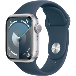 Apple Watch Series 9 (GPS) 41mm Silver Aluminum Case with Storm Blue Sport Band - S/M | Smart Watch