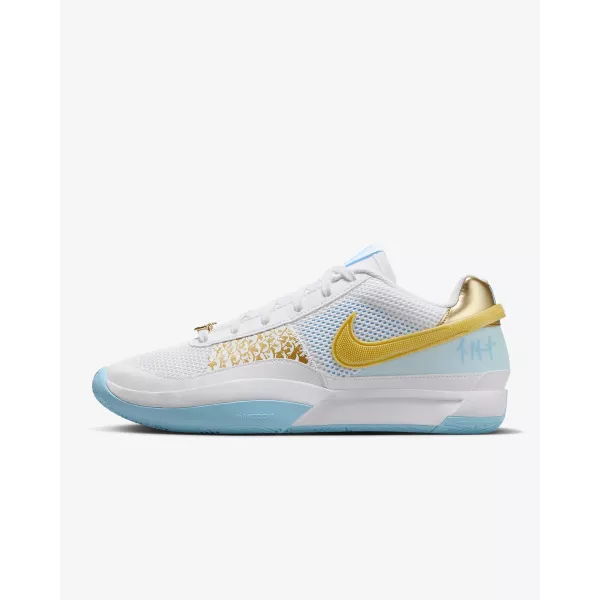 Nike-Ja 1 LNY-White/Aquarius Blue/Glacier Blue/Metallic Gold| Basketball Shoes