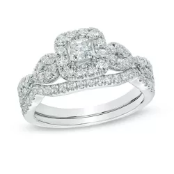 1 CT. T.W. Princess-Cut Diamond Frame Twist Bridal Set in 14K White Gold | Engagement Ring