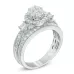 1 CT. T.W. Round and Princess-Cut Diamond Flower Bridal Set in 10K White Gold | Engagement Ring