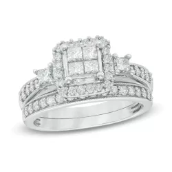 1 CT. T.W. Quad Princess-Cut Diamond Bridal Set in 10K White Gold | Engagement Ring