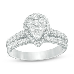 1 CT. T.W. Multi-Diamond Pear-Shaped Frame Bridal Set in 14K White Gold | Engagement Ring