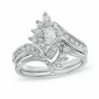 1 CT. T.W. Marquise Diamond Bypass Bridal Set in 14K White Gold | Engagement Ring