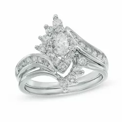 1 CT. T.W. Marquise Diamond Bypass Bridal Set in 14K White Gold | Engagement Ring