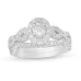 1 CT. T.W. Oval Diamond Frame Collar Bridal Set in 14K White Gold | Engagement Ring