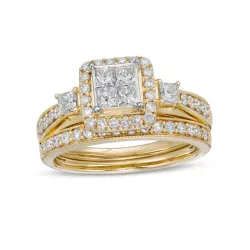 1 CT. T.W. Quad Princess-Cut Diamond Bridal Set in 10K Yellow Gold | Engagement Ring