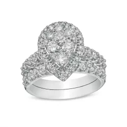 2 CT. T.W. Pear-Shaped Multi-Diamond Frame Bridal Set in 14K White Gold | Engagement Ring