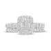 1 CT. T.W. Emerald-Shaped Multi-Diamond Frame Bridal Set in 14K White Gold | Engagement Ring