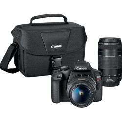 Package - Canon - EOS Rebel T7 DSLR Video Two Lens Kit with EF-S 18-55mm and EF 75-300mm Lenses and EOS Webcam Accessories Starter Kit for EOS Rebel T7, T6, T5 and T3 Cameras - Black