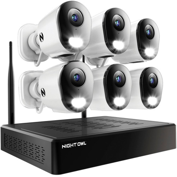 Night Owl - 10 Channel 6 Camera Wireless 2K 1TB NVR Security System - White