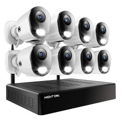 Night Owl - 10-Channel, 8-Camera Indoor/Outdoor Wireless 2K 1TB NVR Security System with 2-Way Audio - Black/White