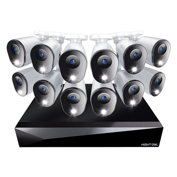 Night Owl - 20-Channel, 12-Camera Indoor/Outdoor Wired 1080p 1TB DVR Security System with 2-Way Audio - Black and White