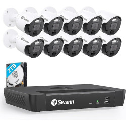 Swann - Master Series 16-Channel, 10-Camera, Indoor/Outdoor PoE Wired 4K UHD 2TB HDD NVR Security Surveillance System - White