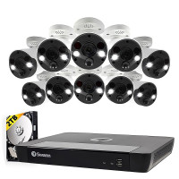 Swann - 16 Channel 2TB NVR, 10 x 4K PoE Cameras, w/Dual LED Spotlights, Color Night Vision & Free Face Detection - White