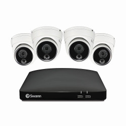 Swann - 4 Channel, 4 Dome Camera, Indoor/Outdoor, Wired 1080p Full HD DVR Security System with 64GB Micro SD Card - Black/White