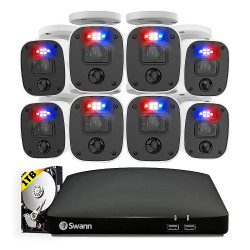 Swann - Home 8 Channel, 8 Camera Indoor/Outdoor, Wired 1080p 1TB HD DVR Security System with 1-Way Audio over Coax - White