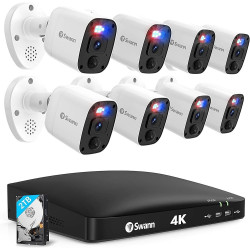 Swann - Home 8 Channel, 8 Camera Indoor/Outdoor Wired 4K Ultra HD 2TB DVR Security System with 1-Way Audio over Coax - White