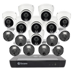 Swann - Master Series 16-Ch, 8 Dome/8 Bullet Camera, Indoor/Outdoor Wired 4K UHD 2TB HDD NVR Security System - Black/White