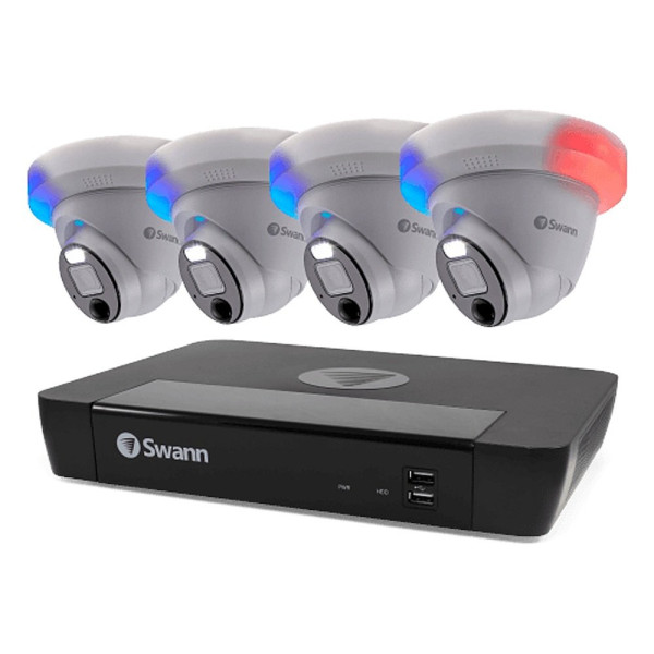 Swann - Master Series 16-Channel, 10 Dome Camera, Indoor/Outdoor PoE Wired 4K UHD 2TB HDD NVR Security System - Black/White