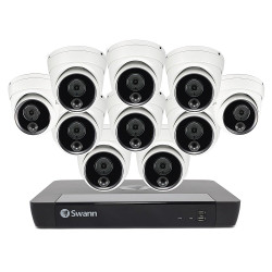 Swann - Master Series 16-Channel, 10 Dome Camera, Indoor/Outdoor PoE Wired 4K UHD 2TB HDD NVR Security System - Black/White