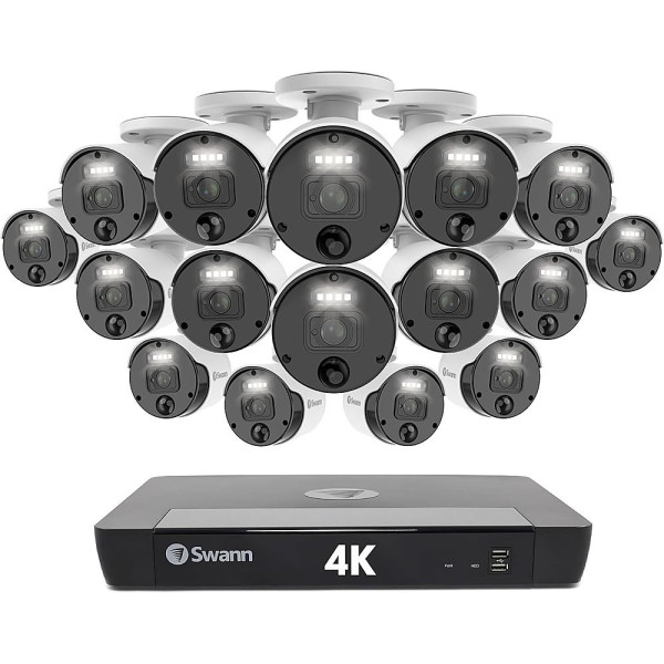 Swann - Master Series 16-Channel, 16-Camera, Indoor/Outdoor Wired 4K UHD 2TB HDD NVR Security System - White