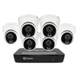 Swann - Master Series 8-Channel, 6 Dome-Camera, Indoor/Outdoor PoE Wired 4K UHD 2TB HDD NVR Security System - Black/White