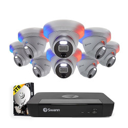 Swann - Professional 16-Channel, 8-Dome Camera Indoor/Outdoor PoE Wired 4K UHD 2TB HDD NVR Security System - White