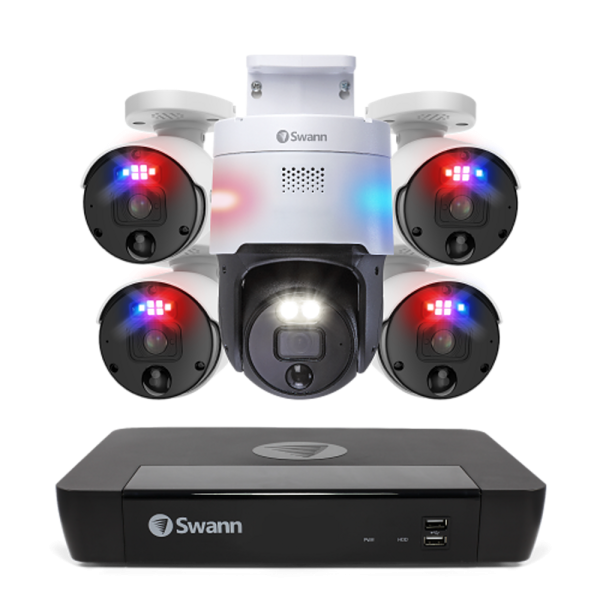 Swann - Professional 8-Channel, 5-Camera Indoor/Outdoor Wired 4K 2TB NVR Security System - White