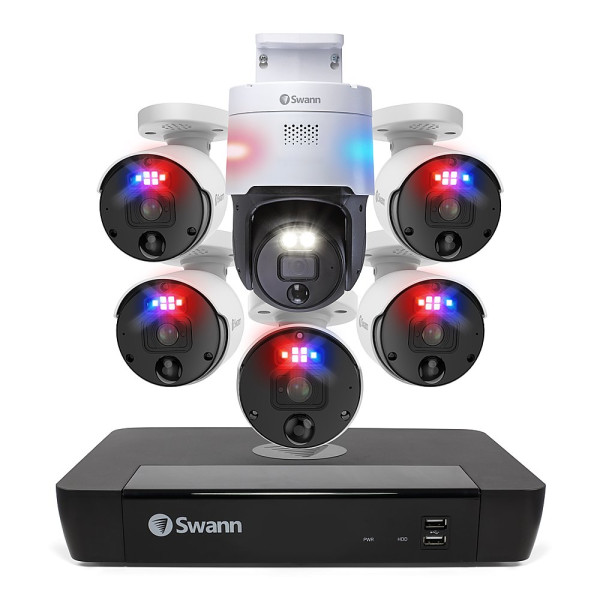 Swann - Professional, 8-Channel, 6-Camera Indoor/Outdoor Wired 12MP & 4K, 2TB NVR Security System - White